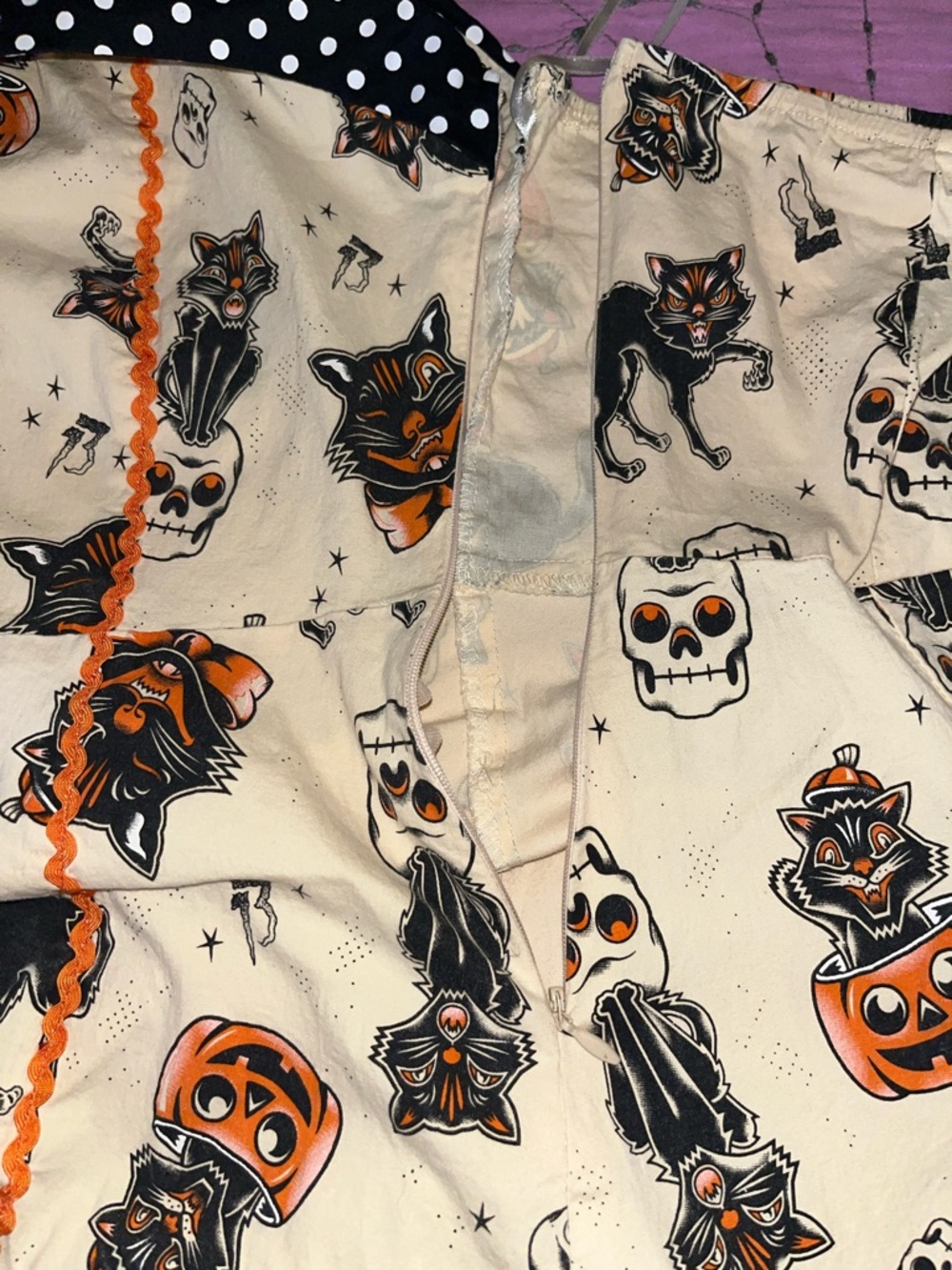 Vintage-Inspired Sourpuss Halloween Print Halter Dress in Cream, Orange & Black - Picture 16 of 16